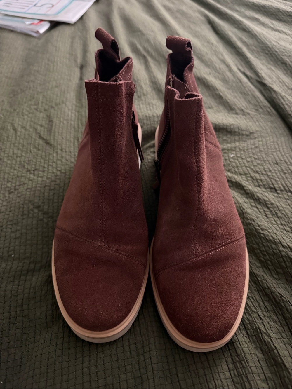 TOMS Maude Suede Wedge Ankle Boots Brown Burgundy Women’s Size 8.5